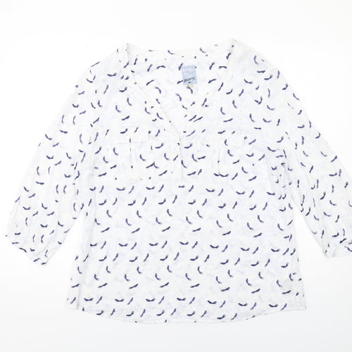 MANTARAY PRODUCTS Womens Blue Geometric Viscose Basic Blouse Size 18 V-Neck - Birds Print