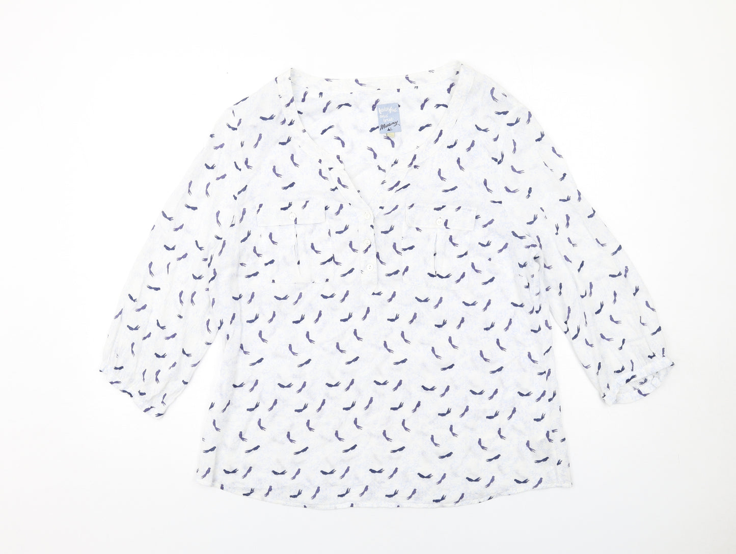 MANTARAY PRODUCTS Womens Blue Geometric Viscose Basic Blouse Size 18 V-Neck - Birds Print