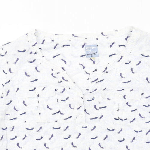 MANTARAY PRODUCTS Womens Blue Geometric Viscose Basic Blouse Size 18 V-Neck - Birds Print
