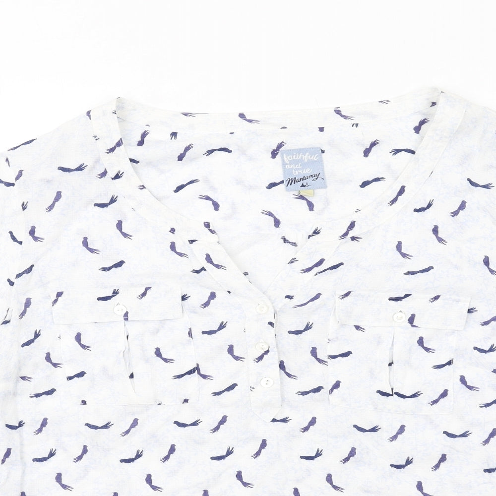 MANTARAY PRODUCTS Womens Blue Geometric Viscose Basic Blouse Size 18 V-Neck - Birds Print