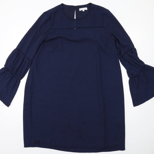 Warehouse Womens Blue Polka Dot Polyester A-Line Size 12 Round Neck Button