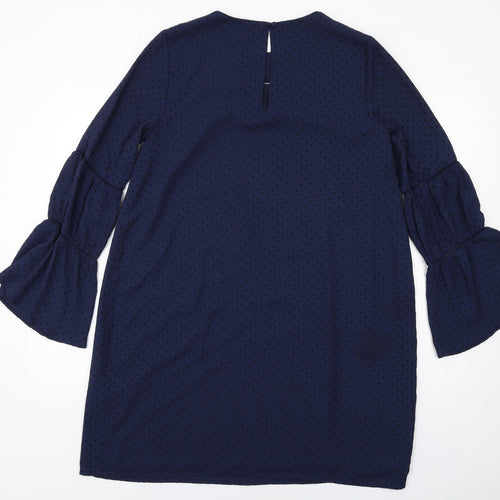 Warehouse Womens Blue Polka Dot Polyester A-Line Size 12 Round Neck Button