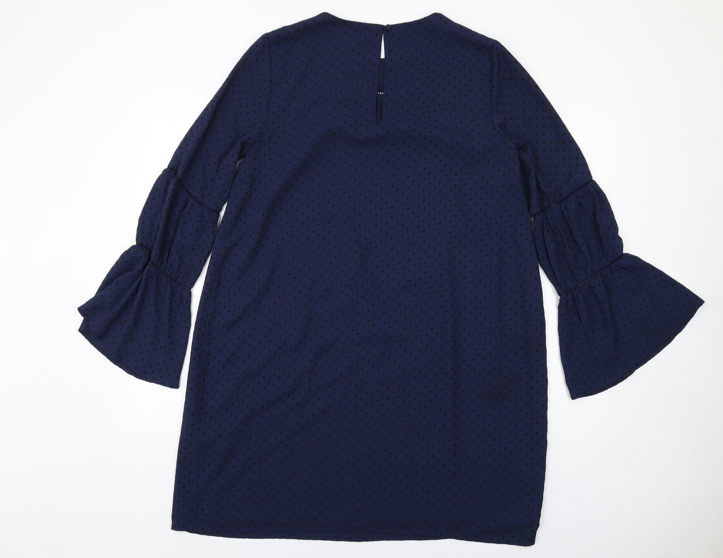 Warehouse Womens Blue Polka Dot Polyester A-Line Size 12 Round Neck Button