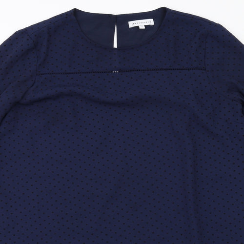 Warehouse Womens Blue Polka Dot Polyester A-Line Size 12 Round Neck Button