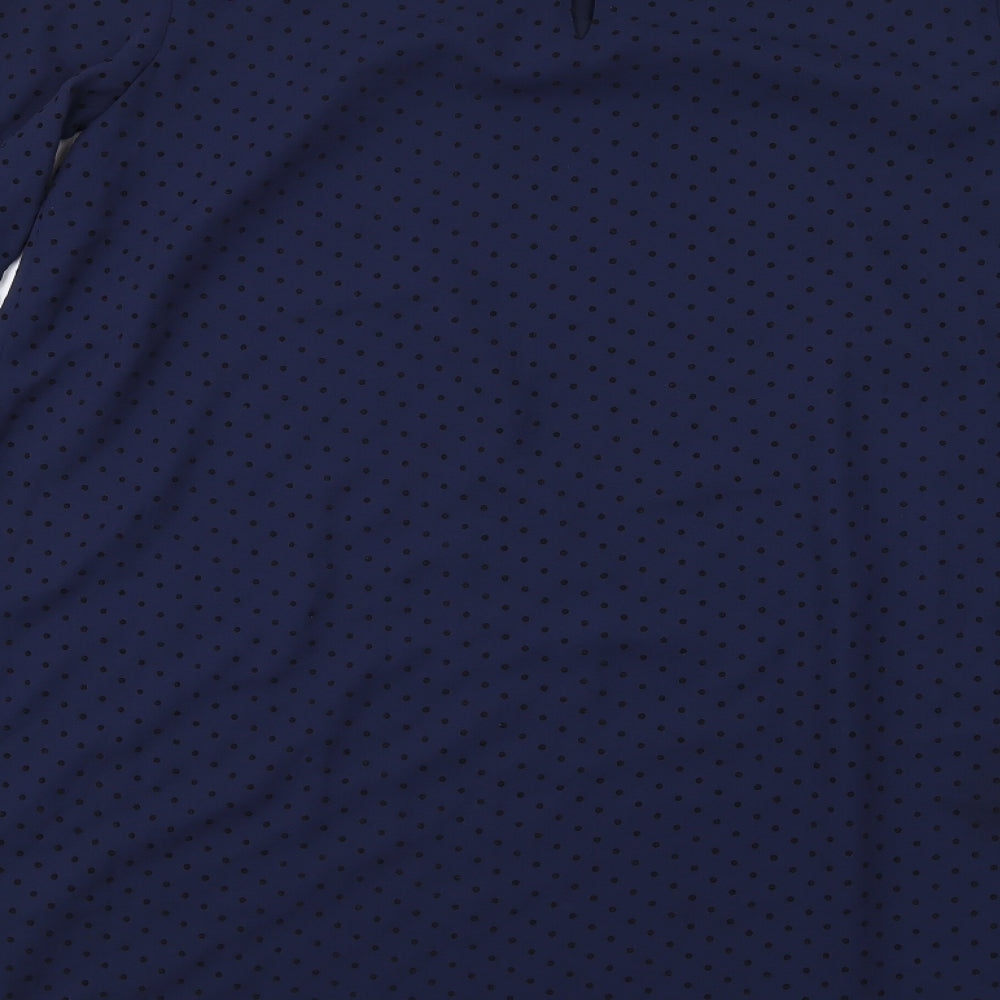 Warehouse Womens Blue Polka Dot Polyester A-Line Size 12 Round Neck Button