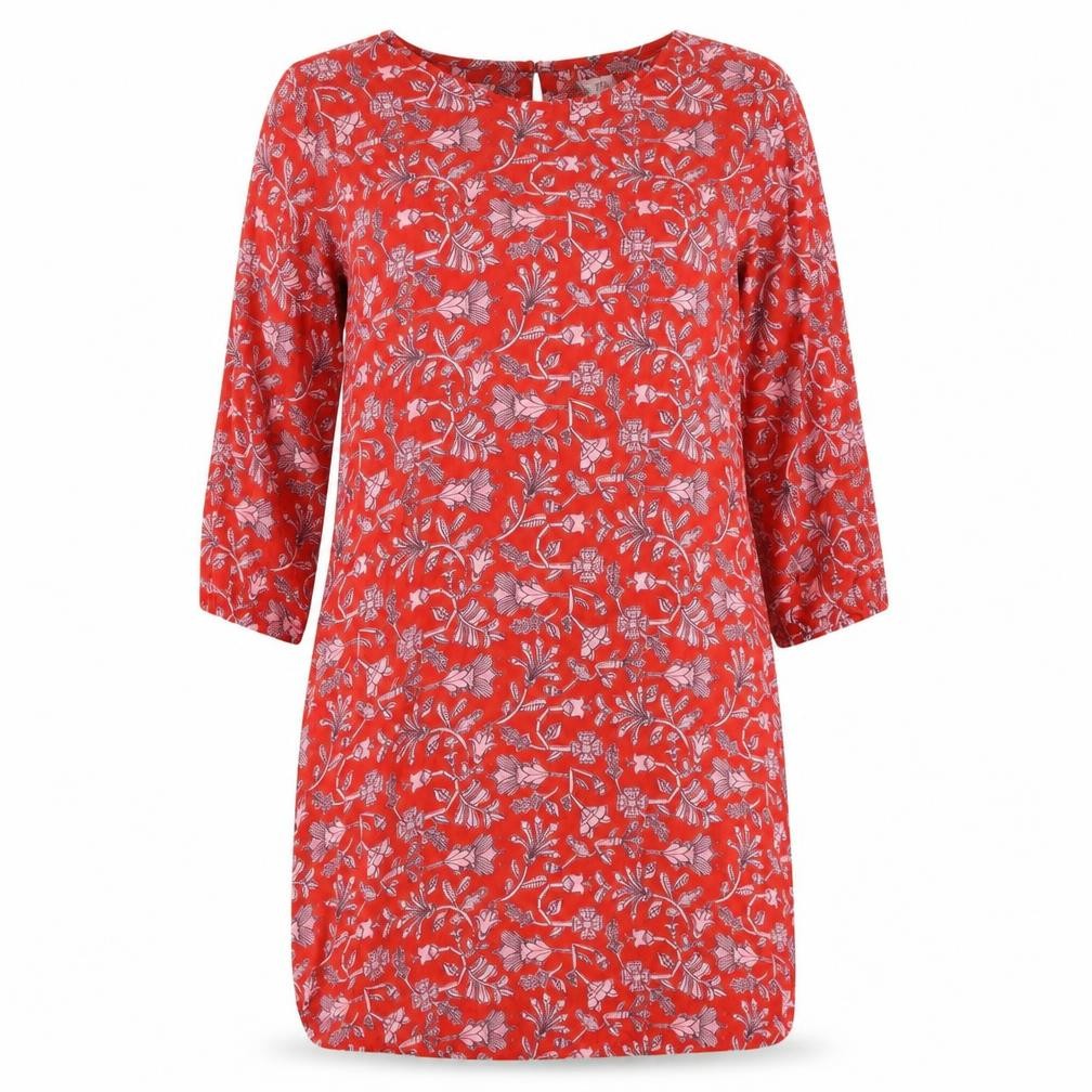 Compania Fantastica Womens Red Floral Viscose A-Line Size M Round Neck Button