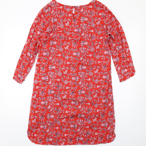 Compania Fantastica Womens Red Floral Viscose A-Line Size M Round Neck Button