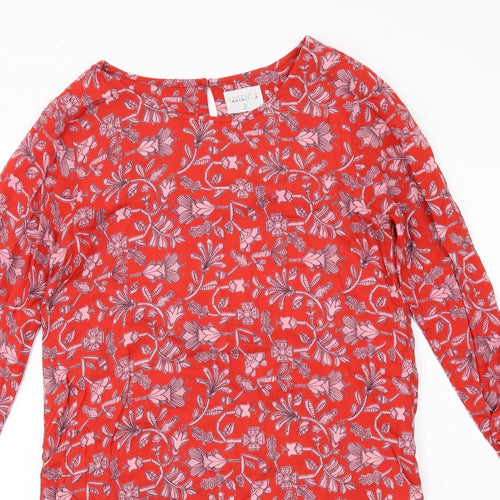 Compania Fantastica Womens Red Floral Viscose A-Line Size M Round Neck Button