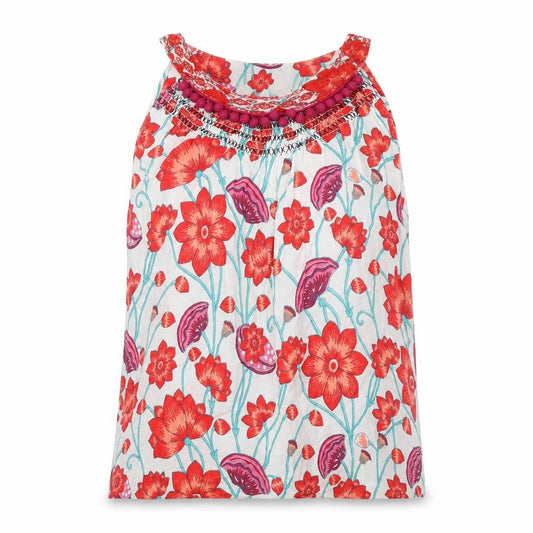 Front view of He Loves Me He Loves Me Not women’s multicoloured floral cotton basic tank, size UK 12, round neck