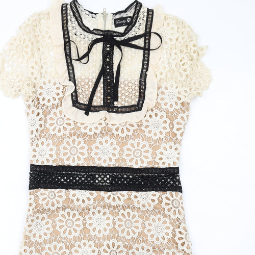 Dainty Womens Ivory Floral Polyester Shift Size M Round Neck Zip