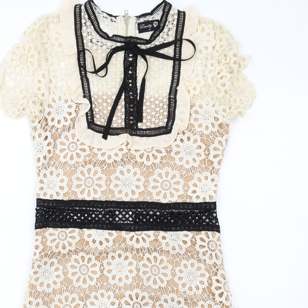 Dainty Womens Ivory Floral Polyester Shift Size M Round Neck Zip