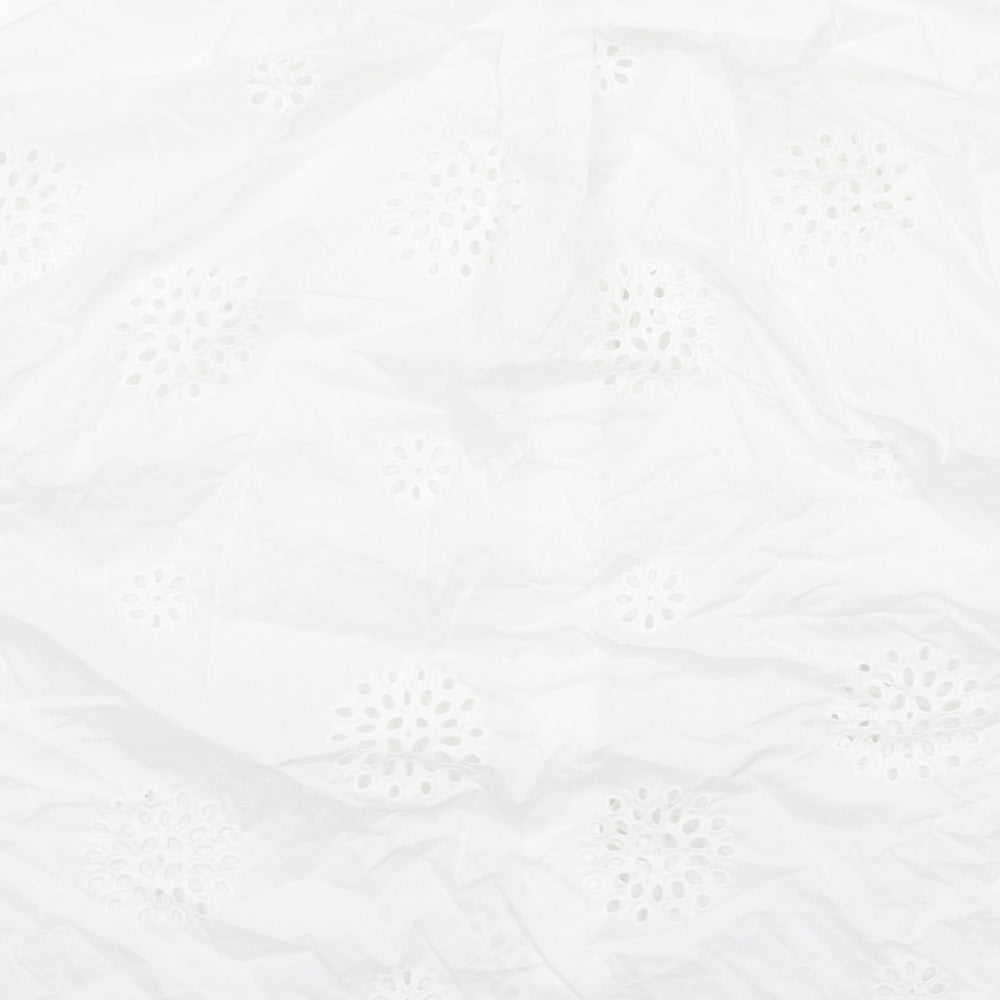 Zara Womens White Cotton Basic Button-Up Size S Collared - Broderie Anglaise