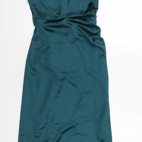 Zara Womens Green Viscose Slip Dress Size XS Cowl Neck Zip
