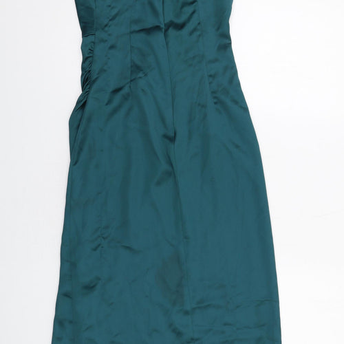 Zara Womens Green Viscose Slip Dress Size XS Cowl Neck Zip
