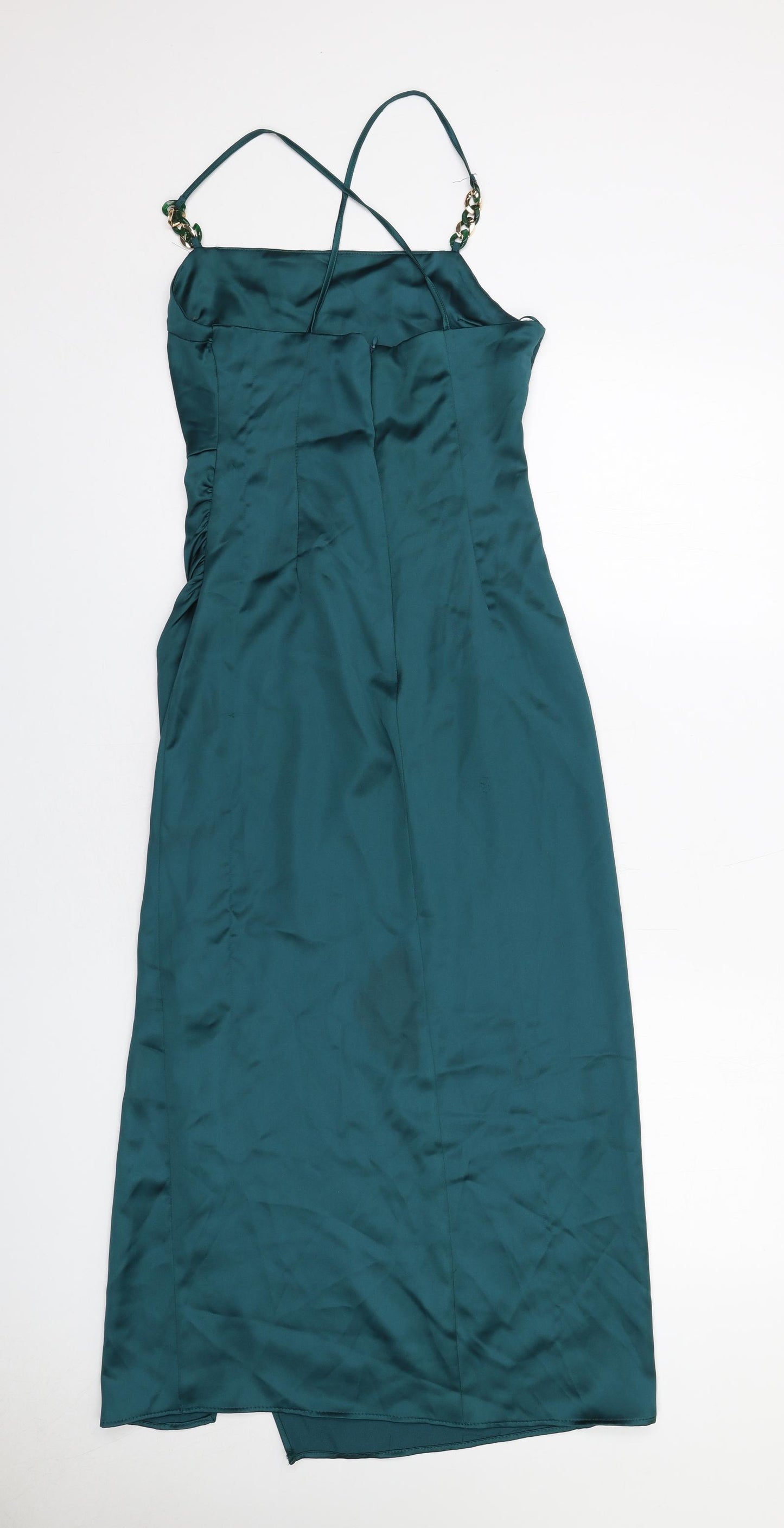 Zara Womens Green Viscose Slip Dress Size XS Cowl Neck Zip