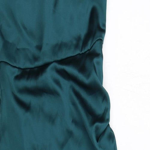 Zara Womens Green Viscose Slip Dress Size XS Cowl Neck Zip