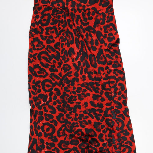 Quiz Womens Red Animal Print Polyester Maxi Size 16 Cowl Neck Zip - Leopard pattern