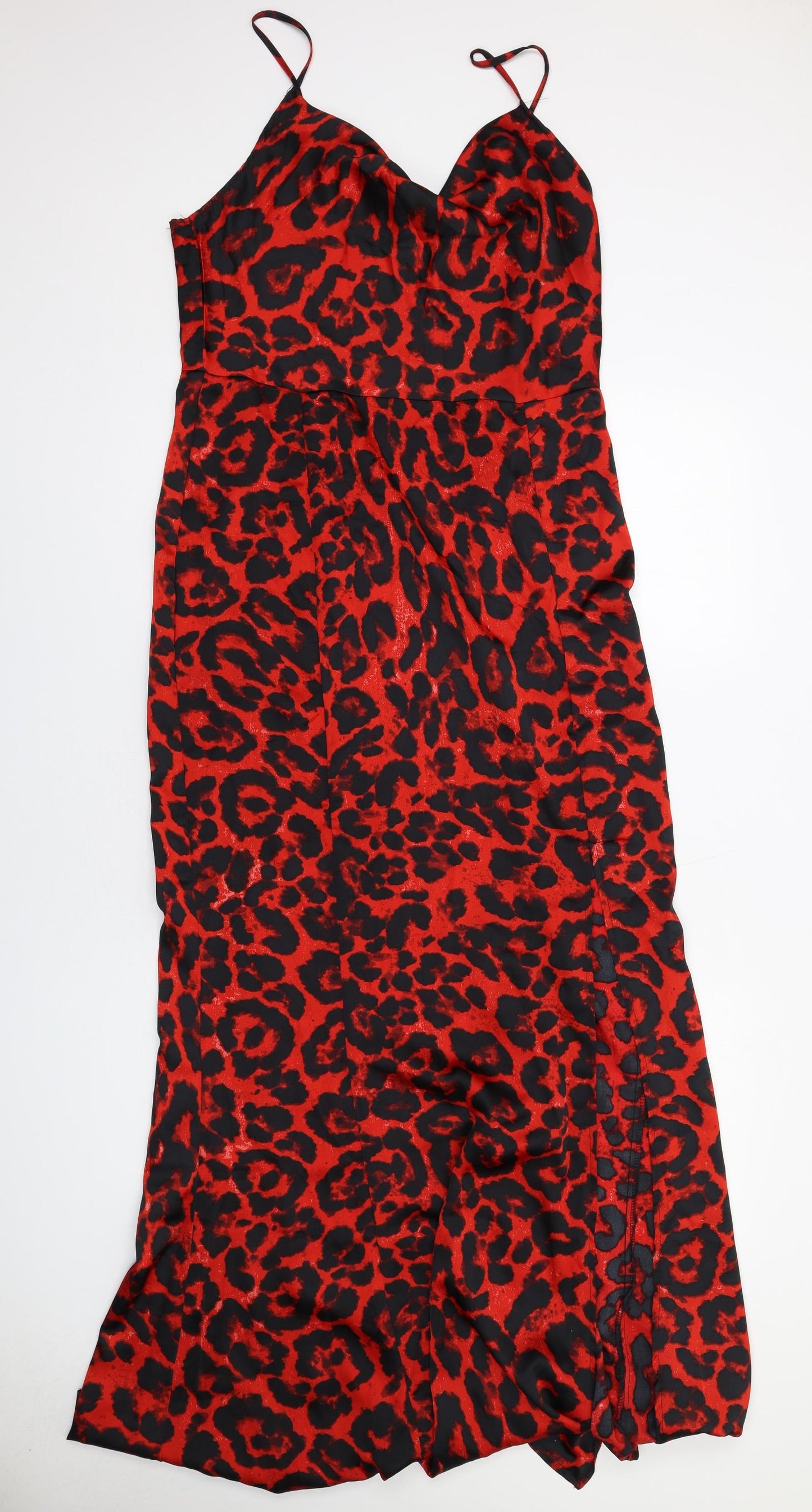 Quiz Womens Red Animal Print Polyester Maxi Size 16 Cowl Neck Zip - Leopard pattern