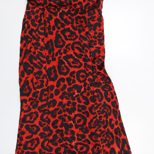 Quiz Womens Red Animal Print Polyester Maxi Size 16 Cowl Neck Zip - Leopard pattern
