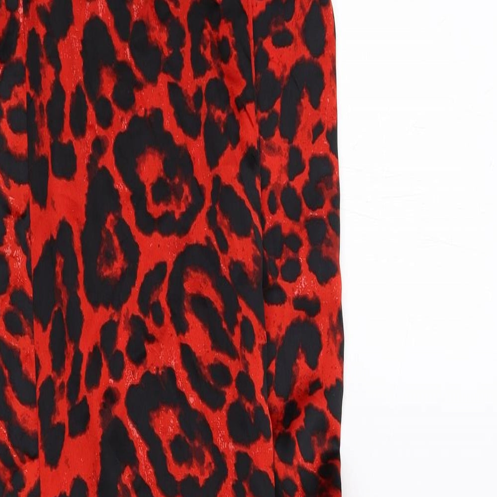Quiz Womens Red Animal Print Polyester Maxi Size 16 Cowl Neck Zip - Leopard pattern