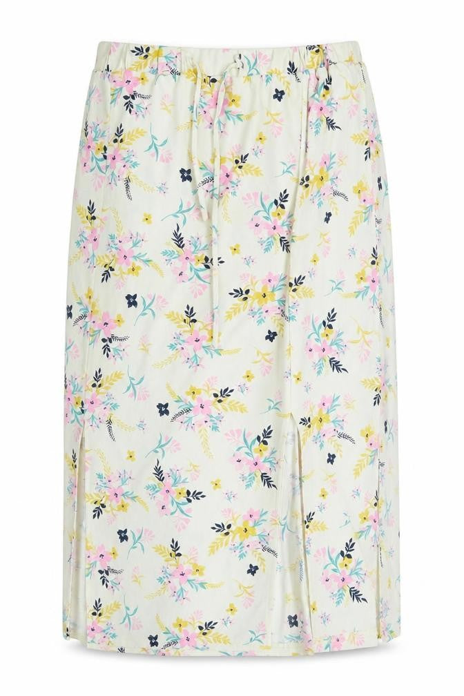 Front view of Pebble Bay women’s multicoloured floral polyester a-line skirt, size UK 16