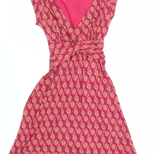 White Stuff Womens Pink Geometric Viscose A-Line Size 8 V-Neck Pullover