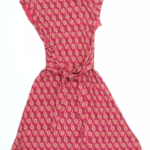 White Stuff Womens Pink Geometric Viscose A-Line Size 8 V-Neck Pullover