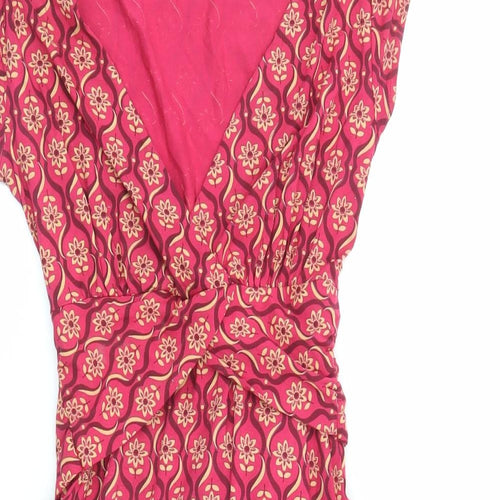 White Stuff Womens Pink Geometric Viscose A-Line Size 8 V-Neck Pullover
