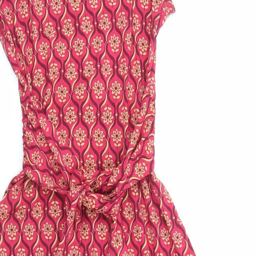 White Stuff Womens Pink Geometric Viscose A-Line Size 8 V-Neck Pullover