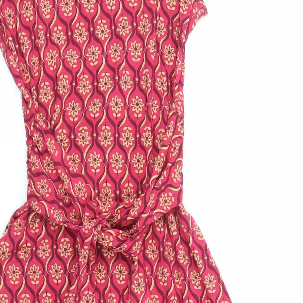 White Stuff Womens Pink Geometric Viscose A-Line Size 8 V-Neck Pullover