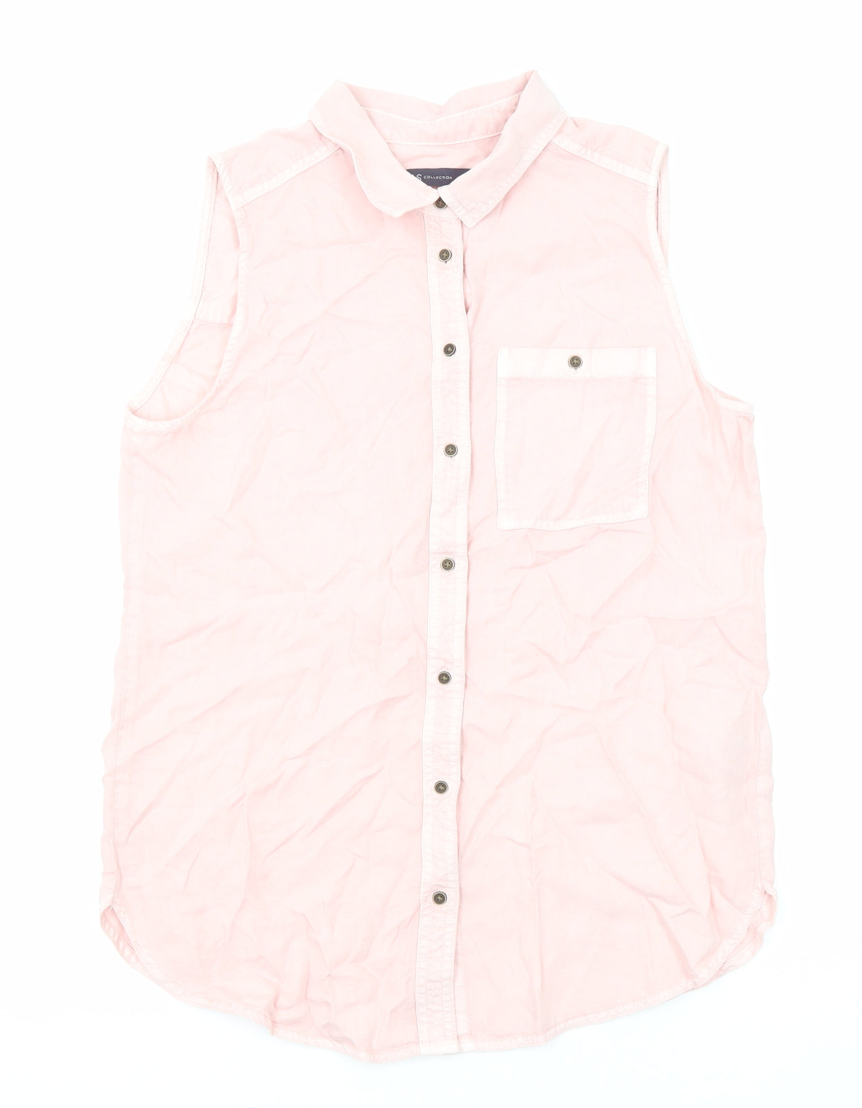Marks and Spencer Womens Pink Lyocell Basic Button-Up Size 12 Collared