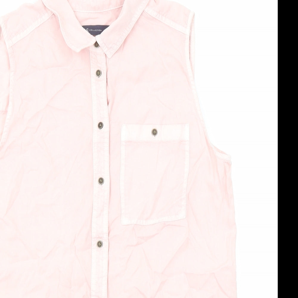 Marks and Spencer Womens Pink Lyocell Basic Button-Up Size 12 Collared