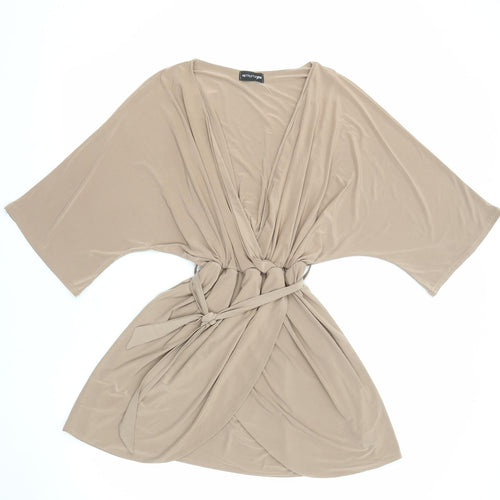 PRETTYLITTLETHING Womens Beige Polyester A-Line Size 10 V-Neck Pullover
