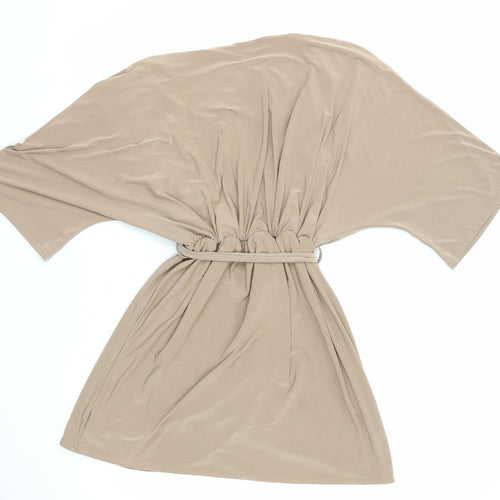 PRETTYLITTLETHING Womens Beige Polyester A-Line Size 10 V-Neck Pullover