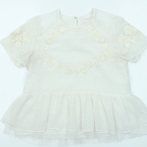 Zara Womens Ivory Floral Viscose Basic Blouse Size S Round Neck - Peplum