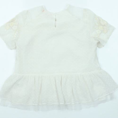 Zara Womens Ivory Floral Viscose Basic Blouse Size S Round Neck - Peplum