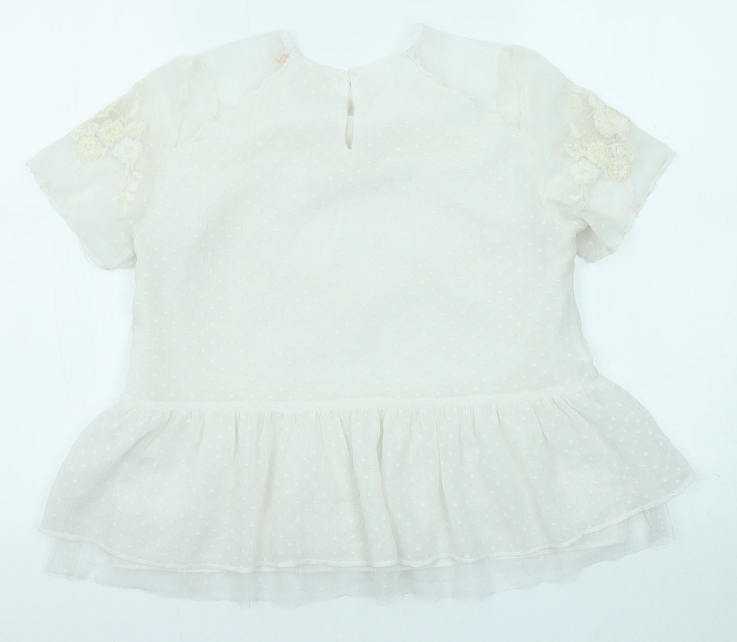 Zara Womens Ivory Floral Viscose Basic Blouse Size S Round Neck - Peplum