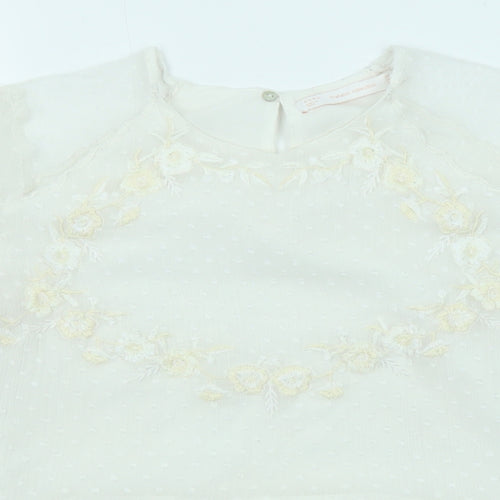 Zara Womens Ivory Floral Viscose Basic Blouse Size S Round Neck - Peplum