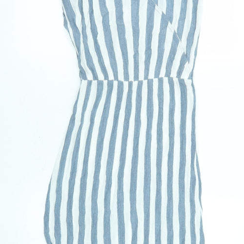 ICHI Womens Blue Striped Viscose Tank Dress Size M V-Neck Pullover