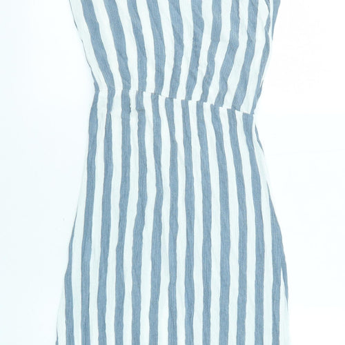 ICHI Womens Blue Striped Viscose Tank Dress Size M V-Neck Pullover