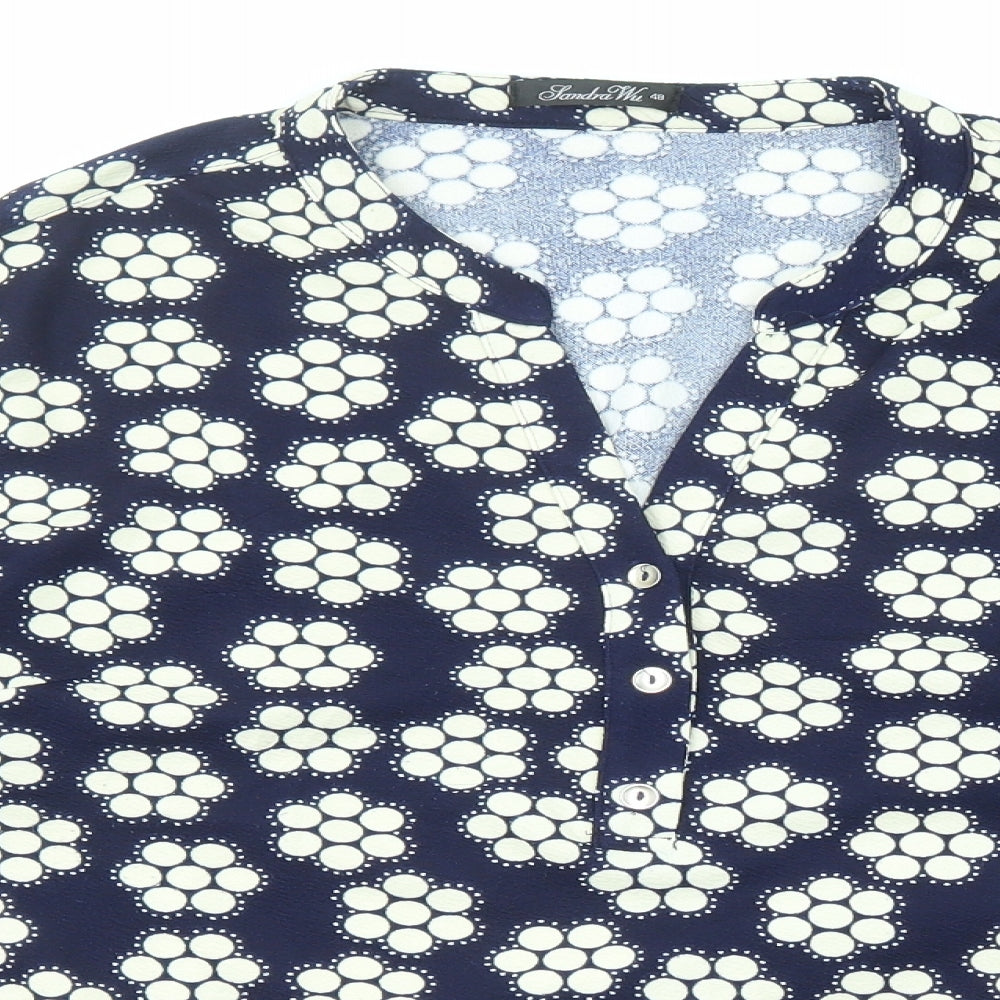 Sandra Wu Womens Blue Geometric Polyester Basic Blouse Size 20 V-Neck