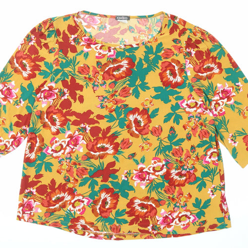 Kim & Co Womens Multicoloured Floral Polyester Basic T-Shirt Size 2XL Round Neck