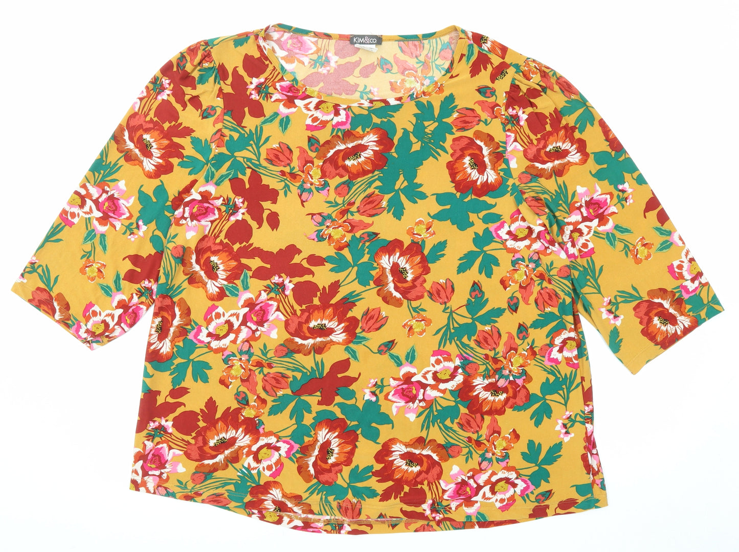 Kim & Co Womens Multicoloured Floral Polyester Basic T-Shirt Size 2XL Round Neck