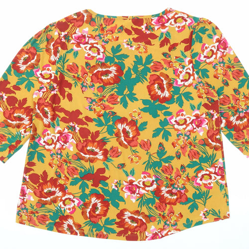 Kim & Co Womens Multicoloured Floral Polyester Basic T-Shirt Size 2XL Round Neck