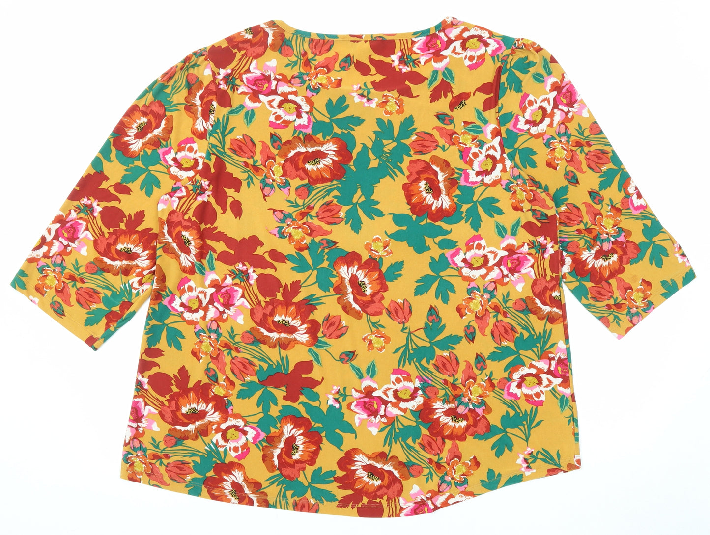 Kim & Co Womens Multicoloured Floral Polyester Basic T-Shirt Size 2XL Round Neck