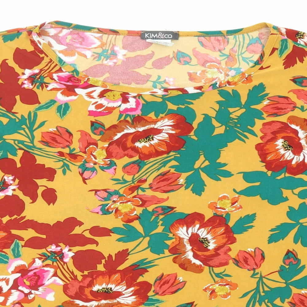 Kim & Co Womens Multicoloured Floral Polyester Basic T-Shirt Size 2XL Round Neck