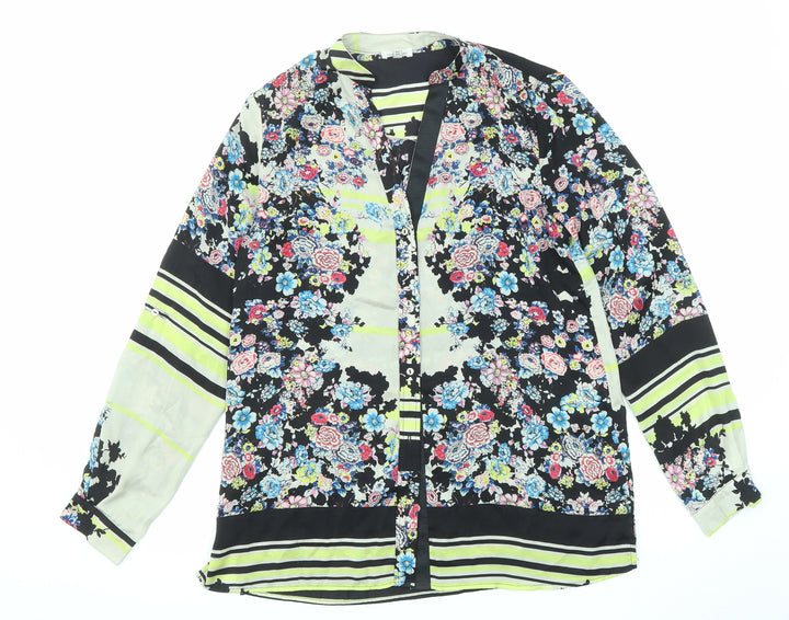 River Island Womens Multicoloured Floral Polyester Basic Button-Up Size 8 V-Neck