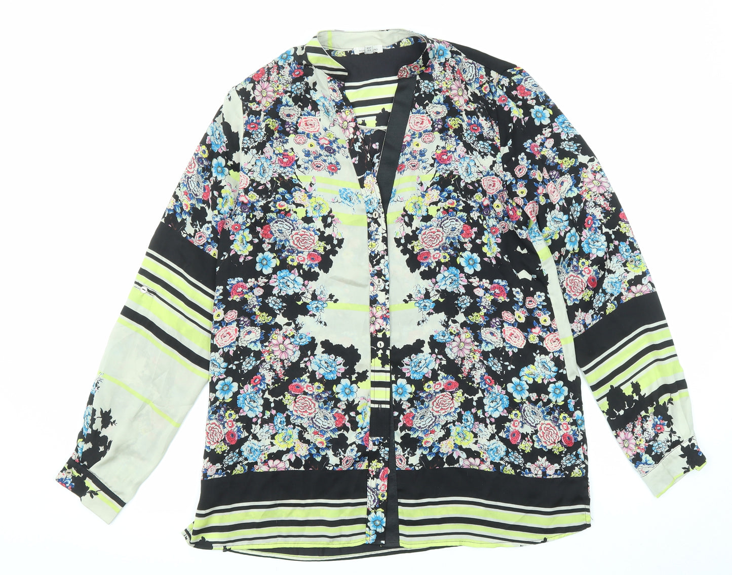 River Island Womens Multicoloured Floral Polyester Basic Button-Up Size 8 V-Neck