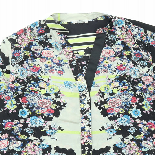 River Island Womens Multicoloured Floral Polyester Basic Button-Up Size 8 V-Neck