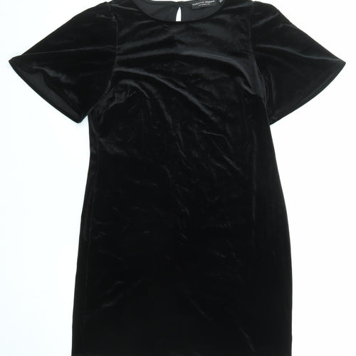 Dorothy Perkins Womens Black Polyester Shift Size 10 Round Neck Button